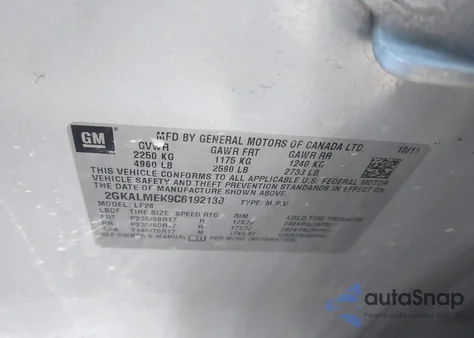 2012 GMC Terrain Sle-1 from USA, damaged, VIN 2GKALMEK9C6192130